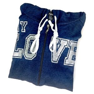 Rouge New York Love Blue Hooded Lightweight Sweatshirt